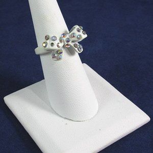 NEW Women's White Enamel with Rhinestones Bow Tie Ring, Size 6.5